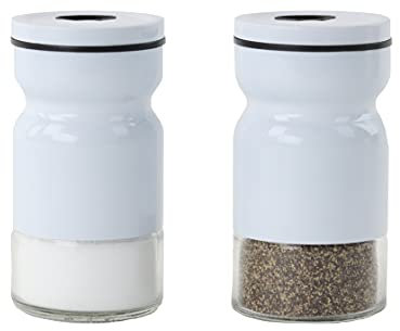 Salière et poivrière en verre et métal - Lot de 2 - Blanc