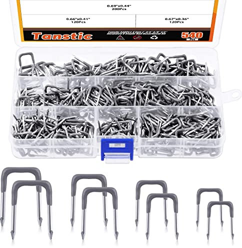 Tanstic 540 Pcs Insulated U Staple Nail Assortment Set with Storage Case, 1'', 3/4'', 5/8'', 1/2'' Metal Cable Staple for Wood Fixing Wires Cables