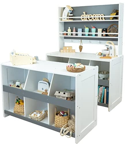 Meppi Kaufladen Flexi Weiss/Mint aus Holz - Kaufmannsladen für Kinder (Weiß, Grau)