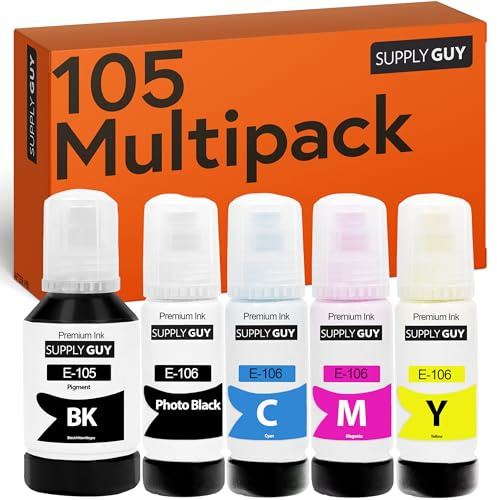 Supply Guy Encre compatibles avec Epson 105 106 pour EcoTank ET-7700 ET-7750 L7160 L7180 (5 Bouteilles d'encre de 1x127ml, 4x70ml)