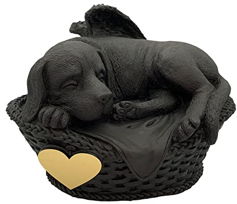 Monello Hundeurne Hund in Korb für kleine bis mittlere Hunde bis ca. 15 kg Tiergewicht mit persönlicher Gravur auf Wunsch (Schwarz)