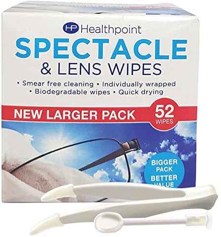 Healthpoint Glasses Wipes & Contact Lens Applicator - 260 Individually Wrapped Lens Wipes - Also Suitable for Cameras, Binoculars & Smartphone Screens (5 Extra Value Packs of 52 = 260 Wipes)