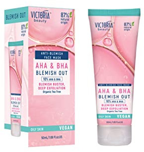Victoria Beauty Blemish Out Clay Mask with Green Tea - Deep Cleanse Pore Minimizer with Salicylic, Lactic and Glycolic Acid, Tea Tree Oil and Zinc - For Oily Skin - 87% Natural, Vegan