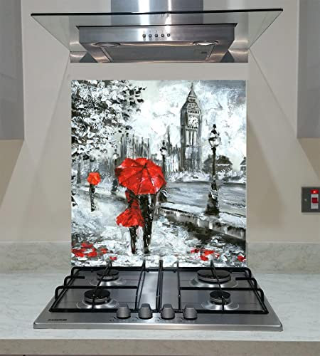 Splashback Tempered Glass Panel Kitchen with The Street View of London Big Ben Any Size (Wide 60 x Height 70 /cm)