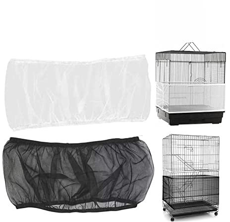 2Pcs Vogelkäfig Abdeckung, Vogelkäfig Abdeckung mit Gummiband, Mesh Seed Catcher für Vogelfutter Kleintiere, für Papageien Sittich Rund Quadratisch Käfig (L,Schwarz+weiß)