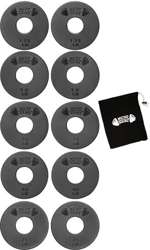 Micro Gainz 2,5 cm Mittelloch, Standard-Fraktionalgewichte, Hantel-Set, 10-teiliges Hantel- und Langhantel-Set mit Tasche für Krafttraining und Gewichtheben, hergestellt in den USA, Schwarz
