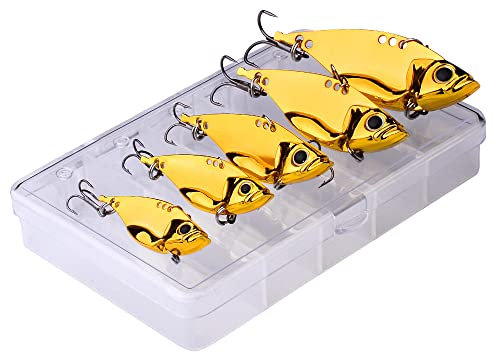 OriGlam 5pcs Fishing Spoons Hard Metal Lure, Fishing Lures Metal Spoons Hard Baits, Metal Fishing Lures for Bass Walleye Trout (Gold)