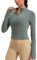 CRZ YOGA Damen Butterluxe 1/2 Reißverschluss Langarmshirt Sport Pullover Crop Oberteile Fitness Gym Running Sweatshirt mit Daumenloch Grauer Salbei 38