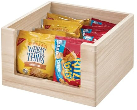 iDesign Small Open Front Paulownia Wood Multi-Purpose Storage Bin, Natural
