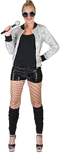 Krause & Sohn Pailletten Festival Bomber Jacke silber College-Jacke 80er 90er für Damen