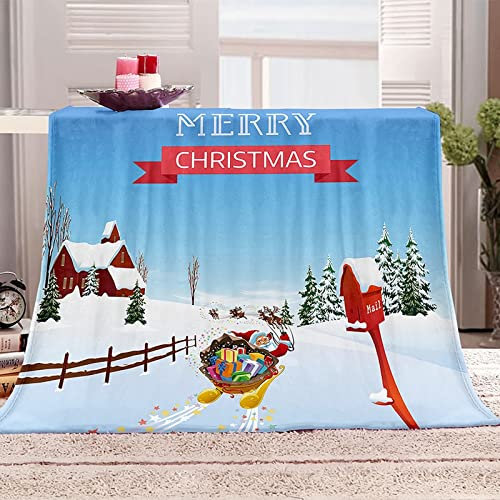 Beydodo Mantas Sofa Franela Manta Pelo 220x180,Papá Noel con Regalos Manta Sofas Invierno Azul Claro Verde Rojo