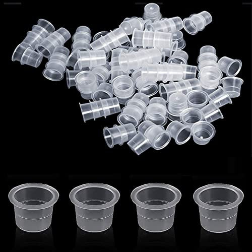 300 Stück Tattoo Farbkappen Cups, Kunststoff Farbbehälter, Kleine Tinte Pigment Cups Ink Cups Einweg Tattoo Zubehör L 15mm Weiß Klar