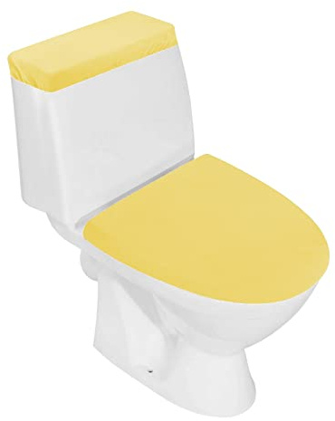 Stretch Velvet Toilet Lid Cover and Toilet Tank Lid Cover Set | Soft Toilet Lid Covers for Bathroom, Plush Skin-friendly Texture, Elastic Bottom, Machine Wash, Yellow