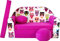 All4All Kindersofa Klappsofa - Schlafsofa 3in1 - Velo - Spielsofa für Kinder - Sofa zum Aufklappen - mit Pouf - faltbar - zum Schlafen – Schaumstoff Sofa (H17 Rosa + Eule)