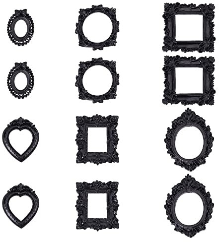 craspire 12 STÜCKE Vintage Kunstharz Bilderrahmen Requisiten Fotorahmen 6 Größen Rahmen Wandbehang Bilderrahmen Tischplatte Schmuck Display Dekor (Schwarz)