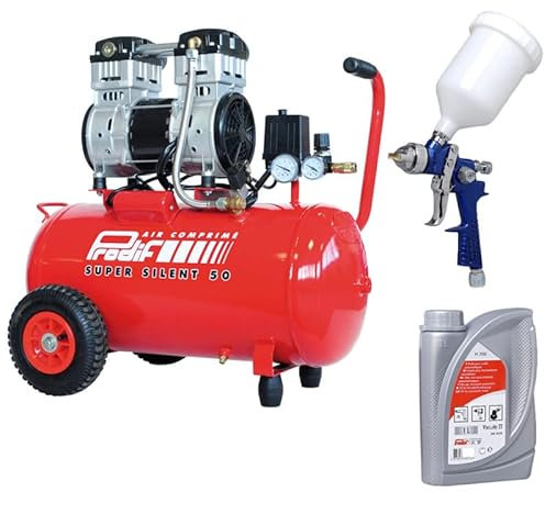 Compresseur coaxial silencieux 50L SIL850 PRODIF + Pistolet à peinture + Huile