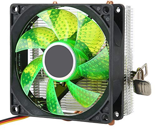 Ventilador Colorido para Caja de PC, Ventilador LED de Refrigeración Silenciosa para Computadora, Enfriador de CPU, Conector de 3 Pines, Accesorio para PC con Luz de 2 Tubos de Latón (Luz verde)