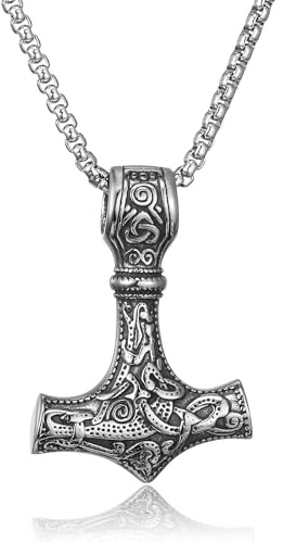 RWQIAN Hombre MjöLnir Collar Con Cadena De Martillo Colgante De Martillo Vikingo Para Hombre,Color Plata/Negro/Oro 50-70CM