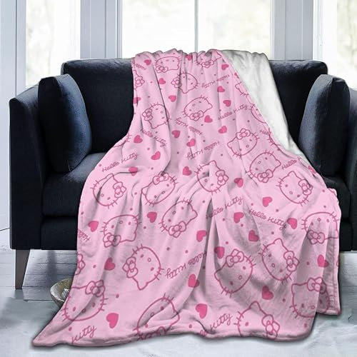 Ksopsdey Hello Kit-ty Kuscheldecke Cartoon Hello Kit-ty Decke Flauschig Hello Kit-ty 3D Anime Kuscheldecke für Couch Blanket, Warme Super Weiche Decke Schlafdecke Sofadecke Reisedecke 100 * 150cm B