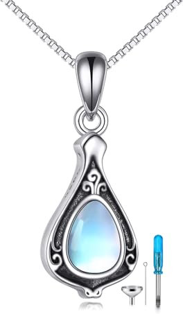 POPLYKE Mondstein Urne Halskette für Asche 925 Sterling Silber Medaillon Halskette Einäscherung Schmuck für Frauen Männer (Mondstein)