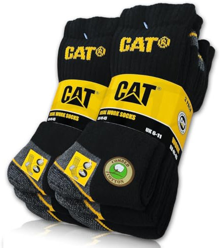 CAT Caterpillar 6 pares de calcetines Real Work Socks Mujer Hombre Calcetines de Trabajo Calcetines de Negocios Calcetines Nuevos Medias Tallas 35-50, Negro, 43-46