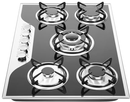 Jolre Piano Cottura a Gas 5 Fuochi in Vetro - Integrato per Gas Naturale e Propano