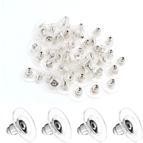 BCZR 100 Piezas Tuercas Pendientes, Levantadores Transparente Cierre Pendientes, Cierre Pendientes Silicona, Pequeños Tapones para Goma Reemplazos,Tuercas para Pendientes(Transparente)