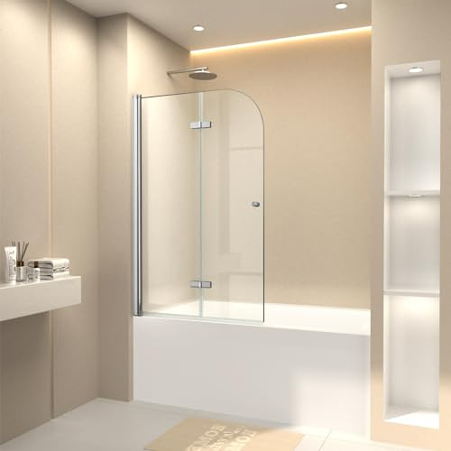 CKB 88,9 cm B x 139,7 cm H Faltbare Badewannentür Rahmenlose Wanne Duschtür mit 6 mm klarem gehärtetem Glas 180° drehbare Chrom-Finish Badewanne Galss Türen mit leicht zu reinigender Beschichtung
