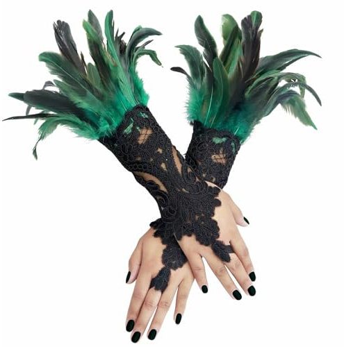 Sunwuun Maleficent Kostüm Damen,Schwarze Federn Manschetten Armbänder,Pfau Kostüm Damen Federarmband,Kostüm Pfau Damen,Gothic Accessoires,Black Swan Kostüm,Halloween Karneval Kostüm Accessoires