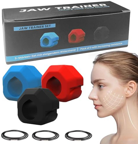 Jawline Trainer, Doppelkinn Entferner, Jawline Gum, Kiefer Trainer Set, Kieferlinie mit dem Jaw Trainer & Jawline Toner Definieren, Reduziertes Doppelkinn, Ohne Herausfallende Bissschienen Entwickelt