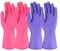 2 Pairs Rubber Long Sleeve Gloves with Cotton Lining Reusable Waterproof Washing Up Gloves for Cleaning Dishes, Gardening(Pink+Purple)