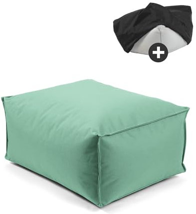 mokebo® Outdoor Pouf o. Hocker 65x45cm mit Schutzhülle 'Der Ruhestifter', Sitzhocker, Fußhocker, Sitzkissen, Sitzpouf mit EPS-Perlen Füllung & Cover, nur wasserabweisend mit Schutzhülle, Eukalyptus