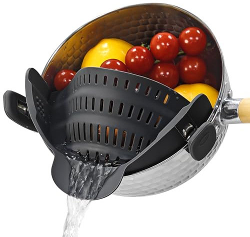 Starkitchen Passoire en silicone à clipser pour casseroles et bols, ustensiles de cuisine (noir)