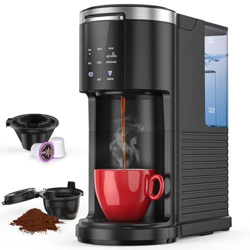 COWSAR Single Serve Coffee Maker, 2-in-1 K-Cup & Ground Coffee Brewer, 40 oz Water Tank, 5 Brew Sizes Up To 14 Oz, Black