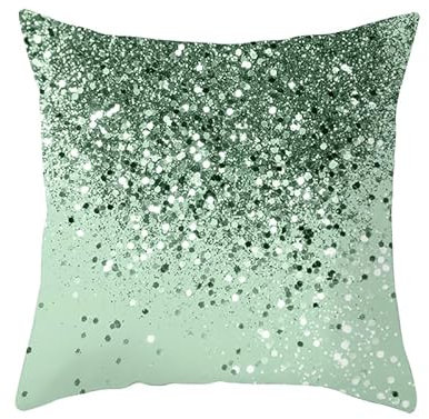 Kissenbezug 45x45 Grüne Pailletten Sofakissen Baumwoll und Leinen Dekokissen Quadrat Kissenbezüge mit Reißverschluss Outdoor Kissen- für Wohnzimmer Auto Schlafzimmer 1 Stück