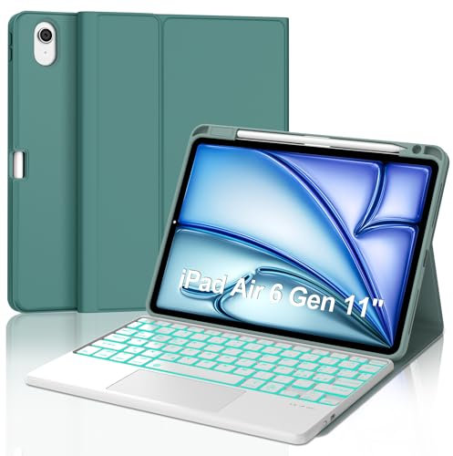 Teclado para iPad Air 11 M3 2025/M2 2024 con Touchpad, Bluetooth extraíble retroiluminada funda con teclado para iPad Air 6 generación 11 pulgadas 2025/2024, teclado italiano, verde oscuro