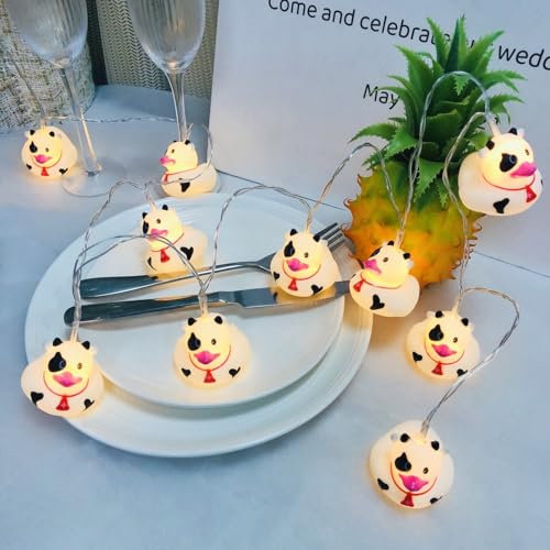 Riaxuebiy Kuh Ente Lichterketten Stromversorgung über USB Bemalte Kuhente Dekoratives Nachtlicht Cartoon-Tier Lichterkette für Terrasse Weihnachten Urlaub Kinderzimmer Dekoration (3m/20led)