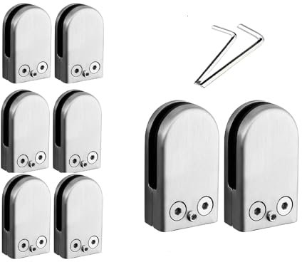 4/8/12 pcs Glass Clamps, 6-8-10-12mm Round Glass Clamps, Glass Mounting Brackets Glass Clips Holder 304 Stainless Steel Glass Bracket Flat Back for Balustrade Staircase Handrail (8pcs(8-10mm))