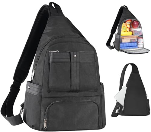 HesLaus Mochila de almuerzo cruzada, lonchera aislada de doble cubierta para hombres y mujeres, lonchera a prueba de fugas con bolsillos laterales para iPad, bolsa térmica grande para trabajo,