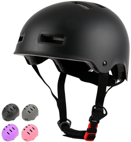 LOKJIJI Casco da bici regolabile per ragazzi ragazze giovani e adulti, Casco Protettivo per bambini per multisport skateboard monopattino bicicletta ciclismo pattinaggio (Nero, M)