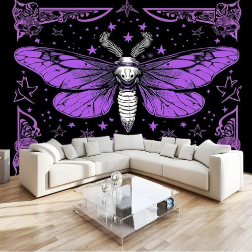 Vlies Fototapete Symmetrisches Design Totenkopf Motte - Foto Tapete Schlafzimmer Wohnzimmer Moderne Vliestapete 400 x 280 cm Wandtapete Bildtapete 3D Effekt Wand Dekoration
