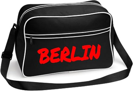 multifanshop® Retrotasche - Berlin rot - Textmarker - Druck rot - Schriftzug Logo Tasche Fanartikel - Größe one size schwarz/weiß