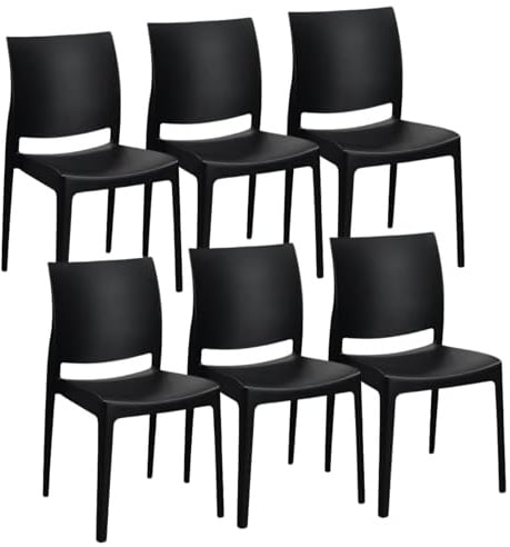 Import Trade - Set da 6 Sedia Sky, Sedie Nere in Polipropilene, Moderne e Impilabili, Sedie per Cucina, Sala da Pranzo, Ufficio, Giardino o Terrazzo, Resistenti e Facili da Pulire, Pronte all’Uso