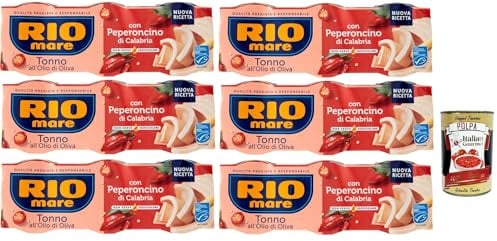 Italian Gourmet bundle für Rio mare Thunfisch mit Peperoncino di Calabria 6x(3x65g) in Olivenöl, scharf, proteinreicher Snack & Salate + Italian Gourmet polpa