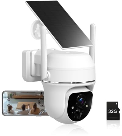 Vicohome 2K Telecamere di Sicurezza Solari Wireless WiFi per Esterni, PTZ a 355°, Alimentazione Solare e a Batteria, Rilevamento del Movimento PIR, Visione Notturna a Colori 3MP, Impermeabile IP65
