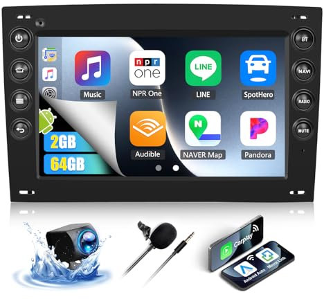 OiLiehu 2+64G Android 13 2 DIN para Renault Megane 2 2003-2009 Pantalla 7 Pulgadas con Carplay/Android Auto/Mirror Link/Bluetooth/GPS FM RDS/WiFi/SWC/EQ + Cámara de Visión Trasera