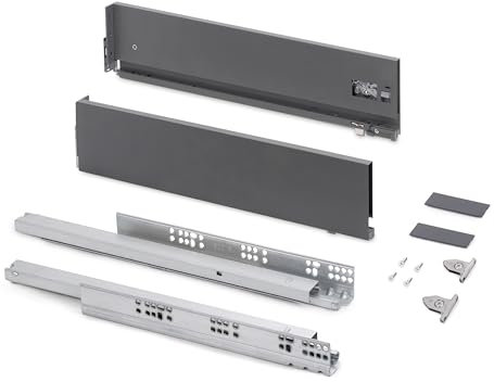 Emuca - Tiroir Coulissant Cuisine Vertex avec réglages 3D, H 131mm, 40kg, épaisseur de Panneau de 18mm, Profondeur 400mm, Acier, Gris Antracite