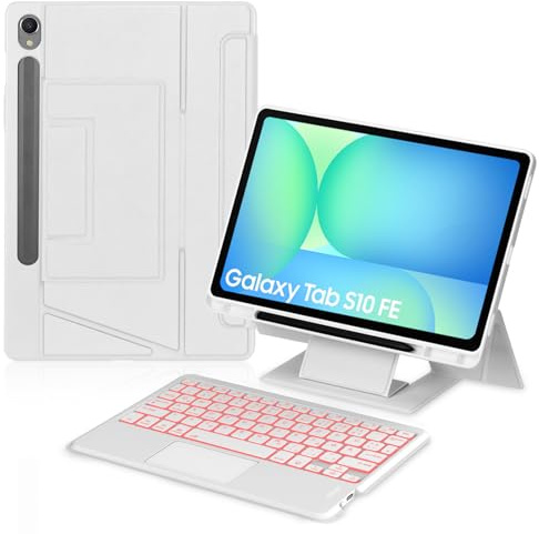 Occtingkind, Nuo Ergonomische Hülle mit Tastatur für Samsung Galaxy Tab S10 FE/S9 FE/S9 10,9/11 Zoll 2025/2023 SM-X520/X526/X510/X516/X710/X716, Bluetooth Tastatur, QWERTZ, USB C, Beleuchtung, Weiß