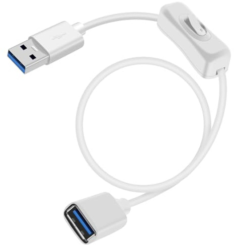 YINGAYOU USB Kabel mit Schalter USB 3.0 Verlängerungskabel mit Schalter Unterstützt 5 Gbit/s Datenübertragung und Ladefunktion, für Laptops, PC (Weiß, 1.5 m)
