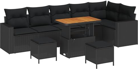 vidaXL Garten-Sofa-Set 9 pcs Schwarz Poly-Rattan, Garten und Terrasse, modernes Sofa Set, wetterfest, Bequeme Sitzgelegenheiten, Akazienholz, Rattan-Möbel